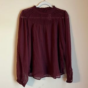 NWT Large LOFT top with sheer ruffle neckline and sleeve